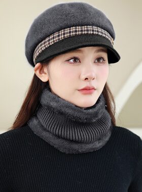 毛线帽保暖冬天帽子绒子女毛线中老年人厚兔毛版妈妈老年鸭舌针织
