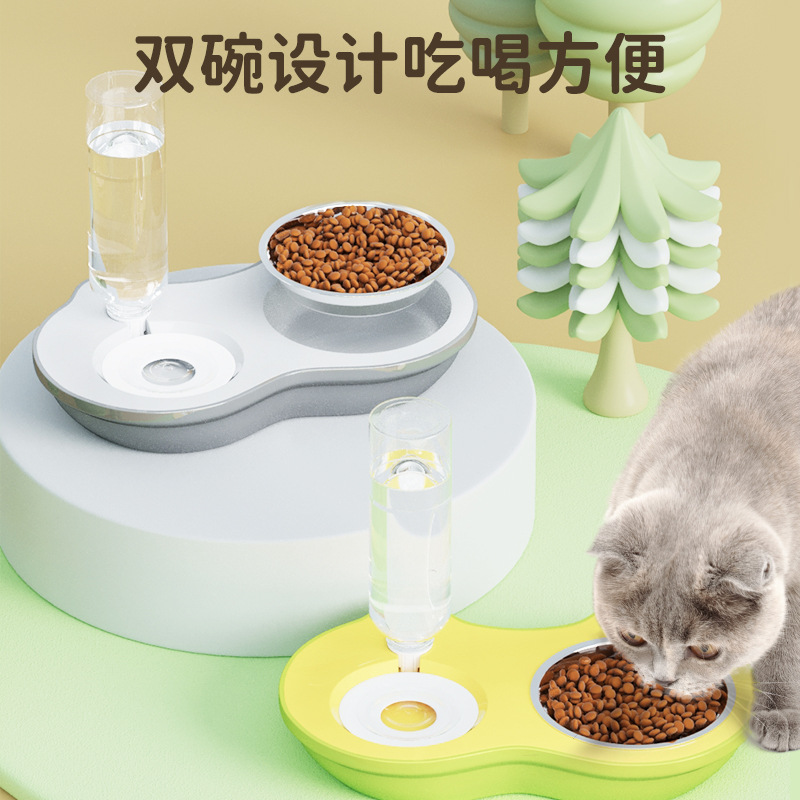 宠物碗塑料猫碗双碗自动饮水防打翻食盆宠物碗可爱猫饭盆猫碗
