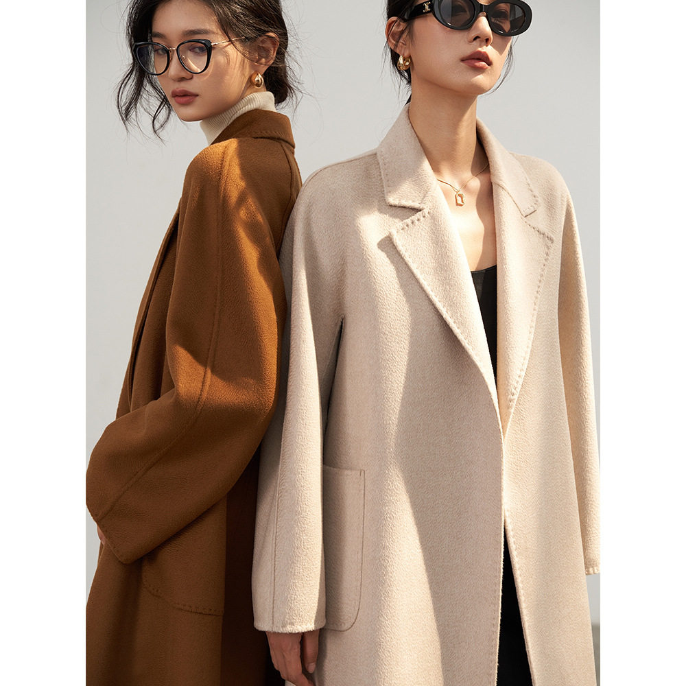 [盛都]秋冬M家水波纹经典浴袍款手工双面呢羊绒羊毛大衣外套女