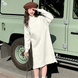 女童2025年春秋新款赫本风中长款毛衣女大童户外洋气圆领针织衫潮，童装毛衣，祺儿童装