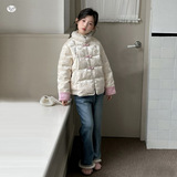 女童2025冬季新款唐装中式风棉服女大童浅粉系甜美加绒加厚棉衣，童装棉衣，祺儿童装