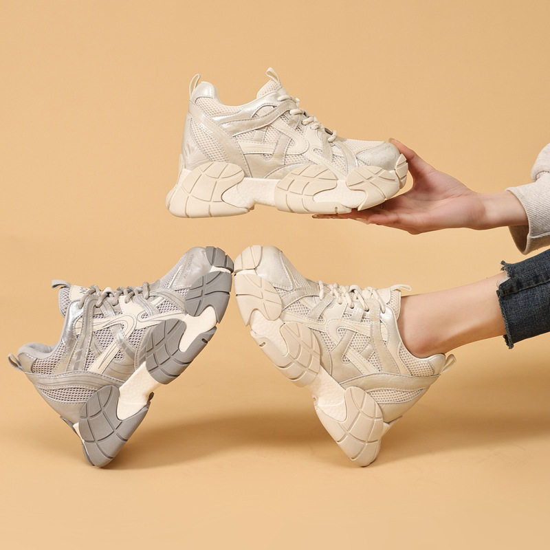 运动鞋女款2026春夏季新款内厚底鞋子女鞋网面透气百搭老爹鞋