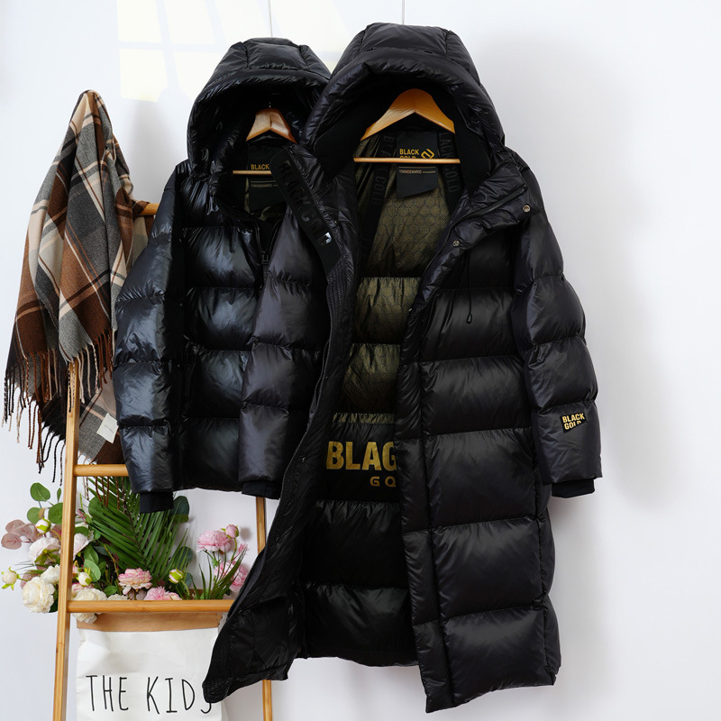 2023新款端黑金羽绒服长款过膝加厚连帽情侣外套反季白鹅绒冬装