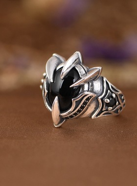 925银鹰爪银戒指小众霸气男款