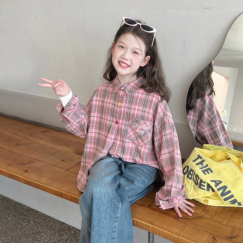 女童格子时髦衬衫儿童长袖潮搭衬衣大童洋气上衣女孩2026春装新款