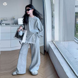 女童卫衣套装2025年儿童春秋装时尚圆领上衣屁帘卫裤中大童三件套，童装休闲套装，祺儿童装