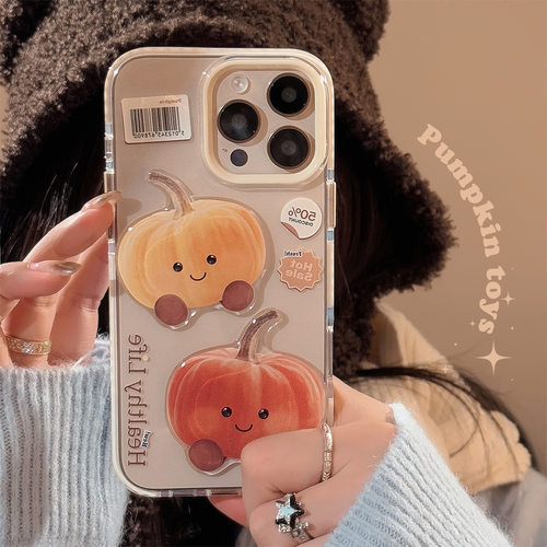 3D Vintage cartoon pumpkin clear case适用iphone 11 12 13 14 15 16 17 pro max