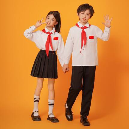 男女大合唱长袖白衬衫啦啦操中小学生红领巾朗诵演讲中国风演出服