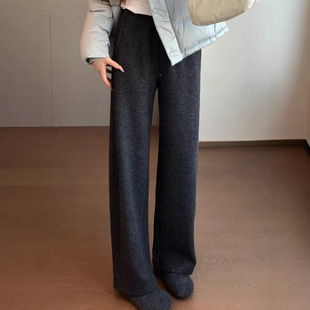 暖绒绒 高克重定纺织造刺骨工艺松紧腰直筒阔腿加绒羊毛裤