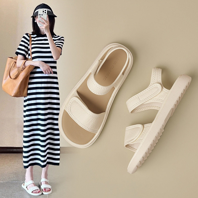 ZHR平底凉鞋女2025新款夏季外穿配裙子魔术贴轻便舒适软底凉拖鞋