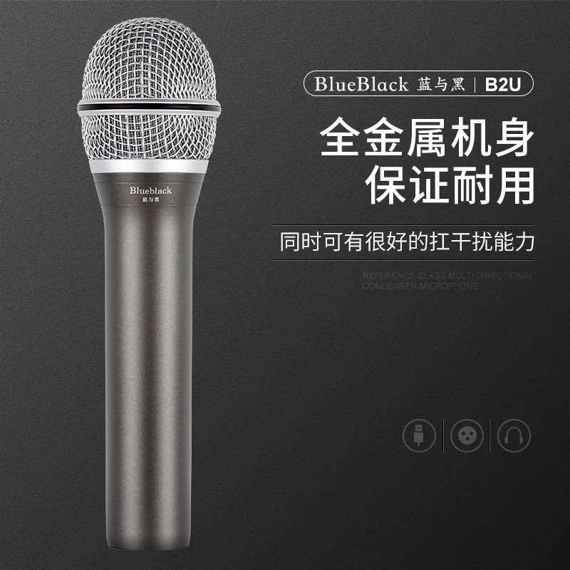 蓝与黑Blueblack B2U电容麦克风抖音电脑手机纸币外置声卡套装