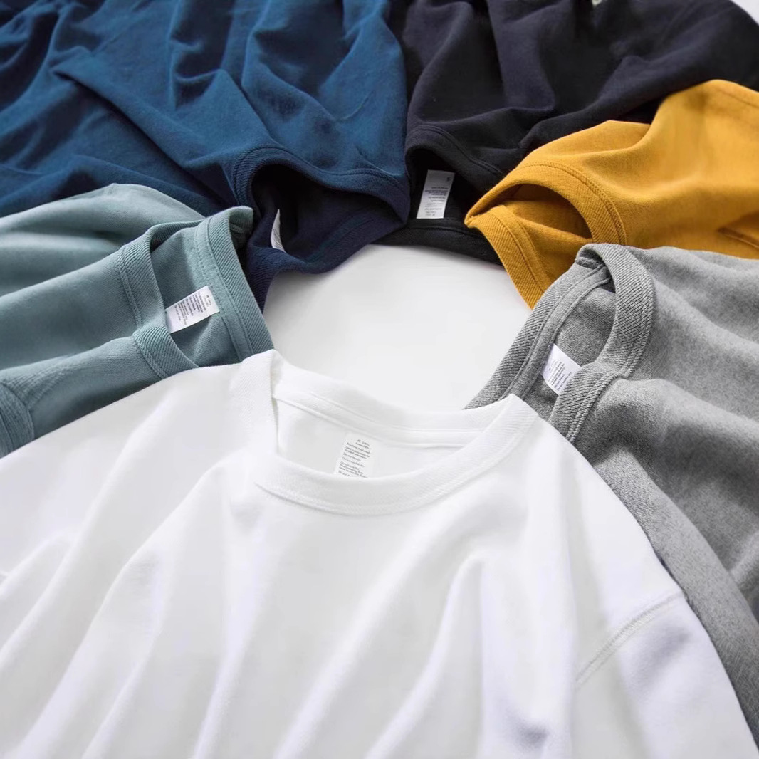 300g重磅多色长袖打底新疆棉纯棉白色T恤三本针久洗不变形内搭短