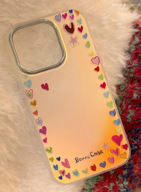 AceCase鎏金彩虹爱心iphone16Promax适用苹果17手机壳15多巴胺彩色13镭射14小众ins风12防摔11
