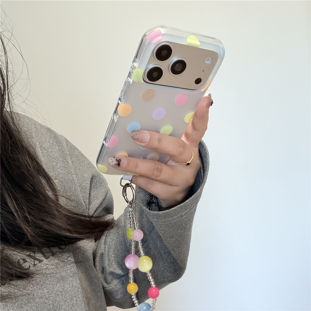 ins彩色圆波点适用苹果17promax手机壳新款iPhone16彩珠链15/14/13珠子手链