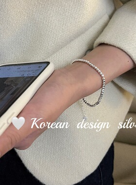 韩国简约ins风S925纯银手链女百搭轻奢叠戴银手串小众设计银手环