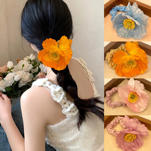 新款虞美人花朵大肠发圈仿真布艺级感扎丸子头发饰鸡蛋花发绳女