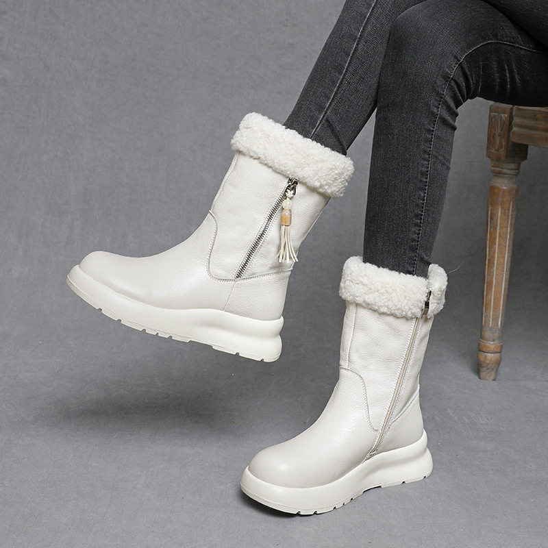 头层牛皮加绒加厚马丁靴女冬季保暖防滑雪地靴真皮厚底短靴大棉鞋