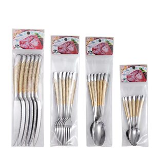 跨境星钻不锈钢餐具6支装牛排刀叉勺套装镀钛商超西餐具中东系列