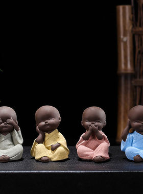 可爱小沙弥陶瓷装饰创意家居园艺假山盆景造景迷你四不小和尚摆件