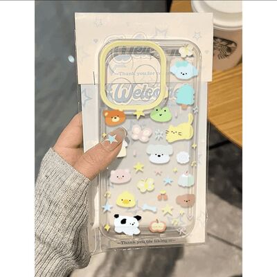 Cute Animal Illustration Clear Space Case 适用 iPhone 17 Pro Max 16 15 Pro 14 13 12 Soft Cover