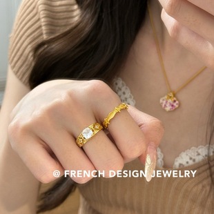 超美法式 轻奢镶钻锆石戒指S925纯银优雅食指戒浪漫温柔满钻百搭款