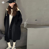 女童端长款呢大衣秋冬装2025新款女大童韩系假两件连帽毛呢外套，童装外套，祺儿童装