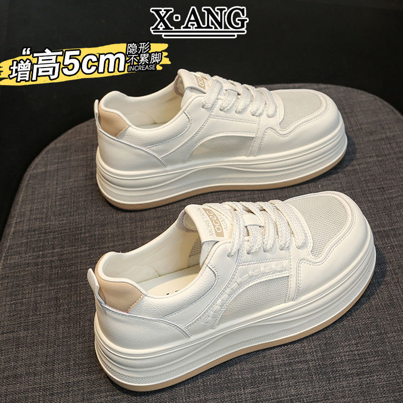 牛皮软底不累脚女鞋夏季薄款网面透气小白鞋子厚底板鞋休闲运动鞋