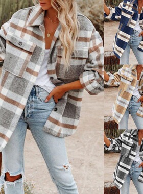 Women's Flannel Plaid Shacket 2025 Fall Outfits Button Coats
