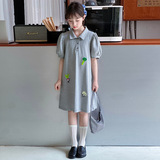 女童韩版polo领连衣裙中大童泡泡袖中长裙A字裙2025年夏新款学生，商品下架区，祺儿童装