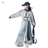 女童2025年秋季新款韩版卫衣套装中大童春秋织带卫裤阔腿裤两件套，童装休闲套装，祺儿童装