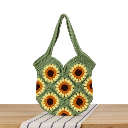 Cute Crochet Yarn Handbag for Women Sunflower Handmade Bag V