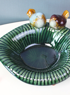 新款田园陶瓷小鸟清新树叶环保绿色茶几果盘香皂盒杂物收纳盘摆件