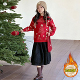 女童加厚毛衣2025秋冬新款可爱毛球针织衫中大童红色内搭上衣春秋，童装毛衣，祺儿童装