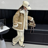 女童加绒加厚外套2025冬季新款中大童皮毛一体夹克衫冬装保暖棉衣，童装棉衣，祺儿童装