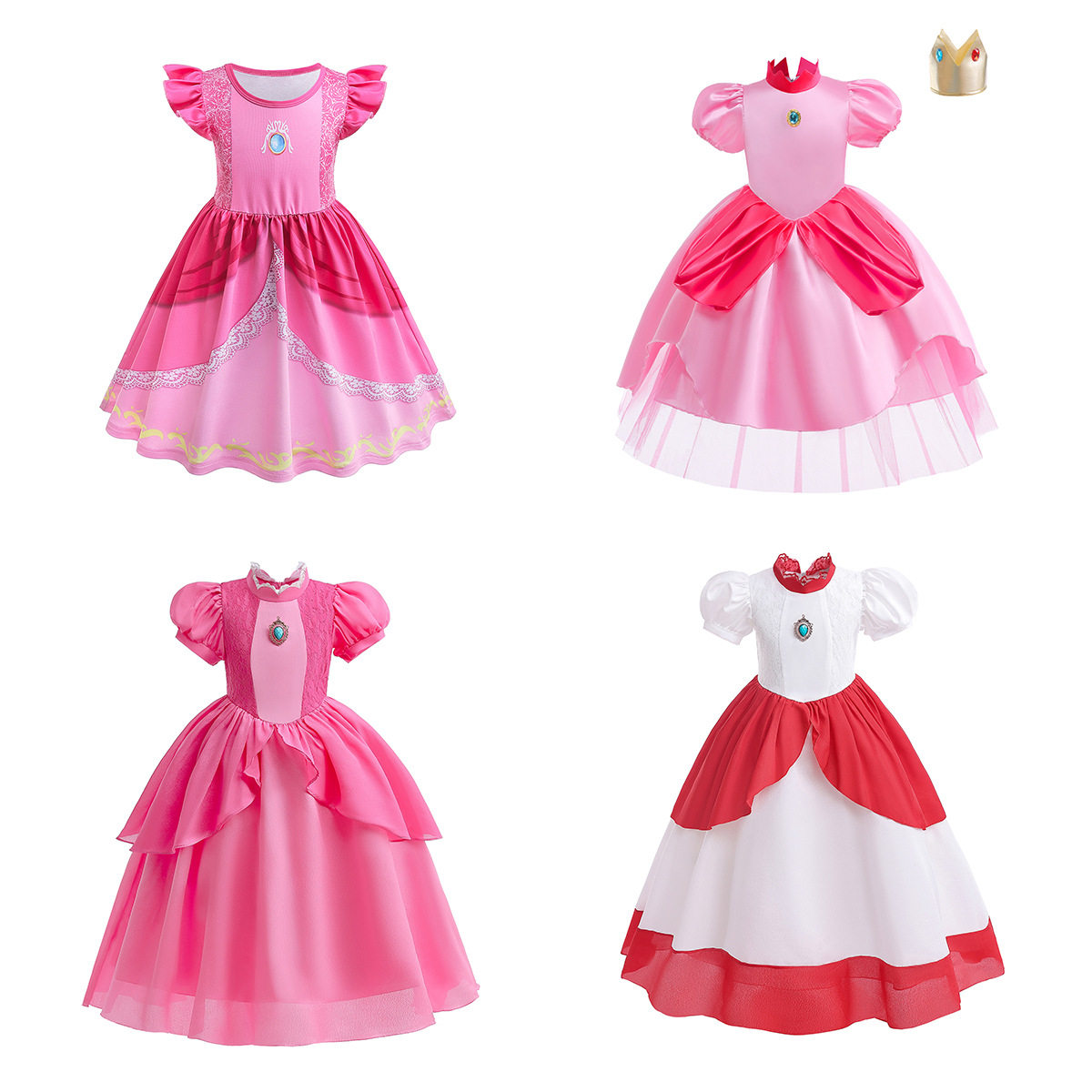 女童超级玛丽马里奥碧琪公主裙cosplay游戏服装粉色桃子Peach长裙
