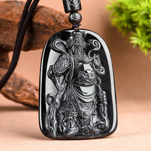 天然缅甸A货翡翠武神关公吊坠乌鸡种玉石项链男女玉佩挂件