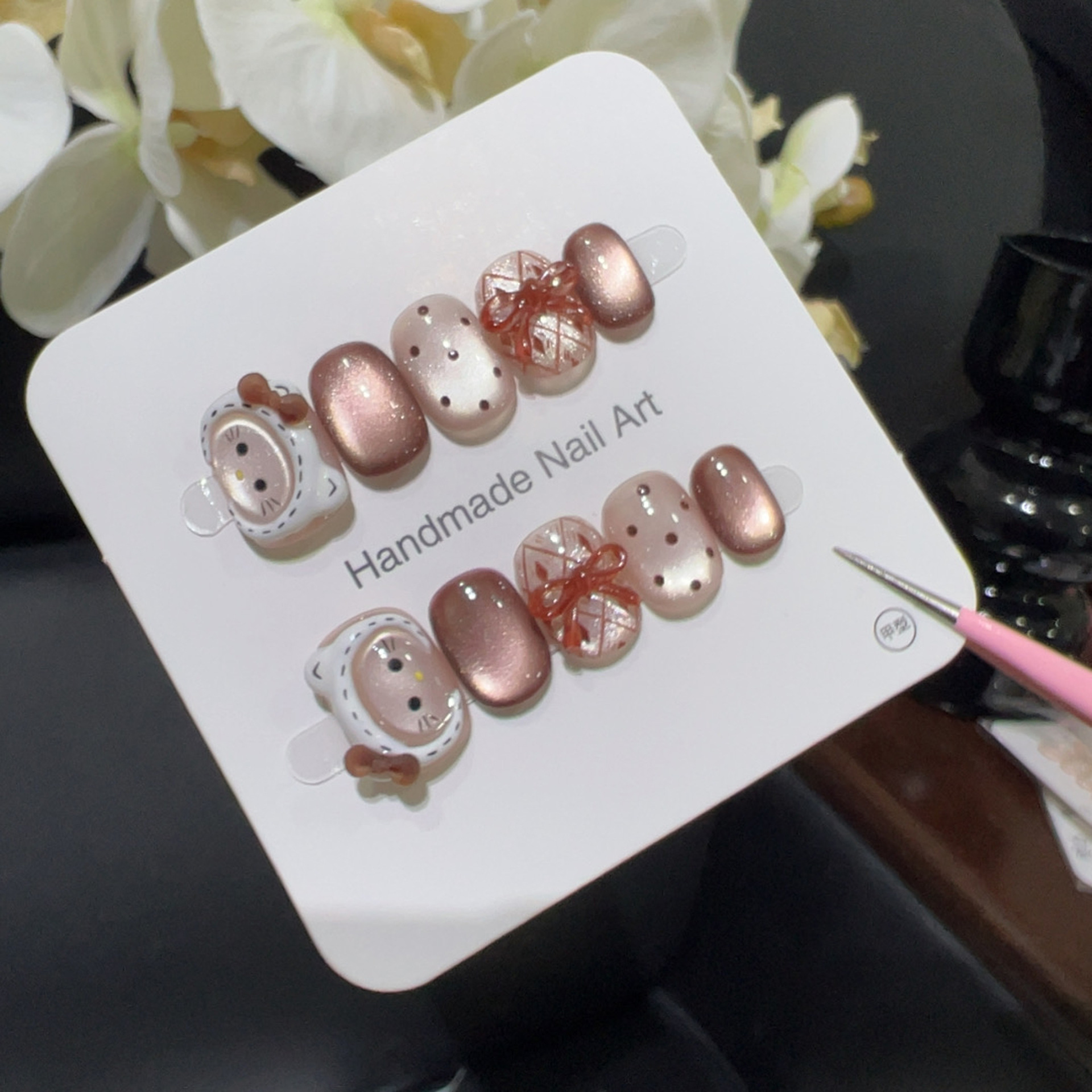 【小白帽kitty】戴帽凯蒂立体萌喵穿戴甲手工波点蝴蝶结温柔甜妹