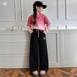 女童2025年冬季新款贴标羊驼绒彩裤女大童户外加厚保暖直筒垂条裤，童装裤子，祺儿童装