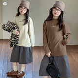 女童2025秋冬新款加厚半领打底衫中大童基础款百搭长袖T恤马甲，童装外套，祺儿童装