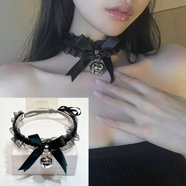 大铃铛脖圈项圈项链情趣女仆配饰可爱性感cos蕾丝蝴蝶结颈链颈带