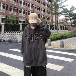 卫衣宽松休闲外套女 卫衣嘻哈拉链大LOGO开衫 F426国潮牌春季 情侣款