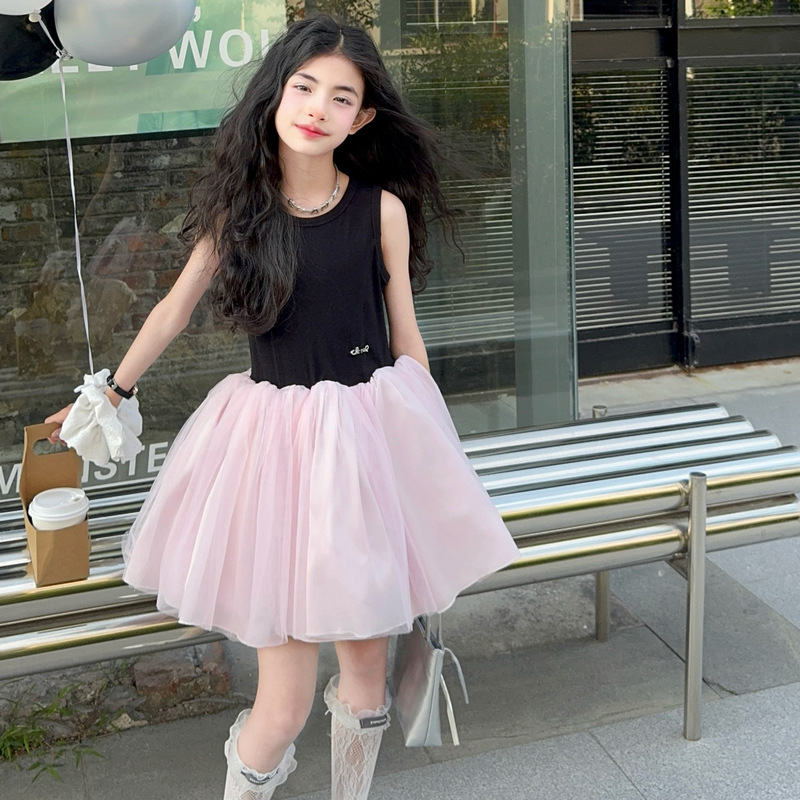 女童夏裙子2025新款公主芭蕾裙中大童甜美无袖蓬蓬裙背心裙连衣裙，童装连衣裙，祺儿童装