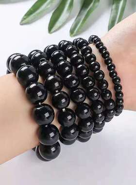 仿黑曜石圆珠手链玻璃手串时尚简约跑江湖地摊摆摊水晶手链