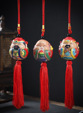 台湾交趾陶创意汽车摆件手绘福禄寿车载内饰挂件摆设伴手礼