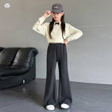 女童喇叭裤秋冬加绒2025新款中大童毛呢微喇裤休闲拖地裤显瘦长裤，童装裤子，祺儿童装