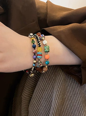 民族风藏式吉象手链女情侣闺蜜新中式复古天然石编织手绳古着手饰