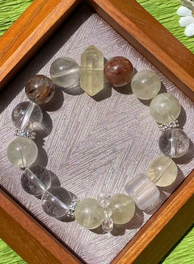 【黄白游金】天然水晶多手串柠檬晶手链抖音热卖白水晶手链