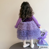 女童连衣裙套装加绒加厚秋冬新款洋气儿童冬装女蛋糕裙两件套P99，童装休闲套装，祺妙童装