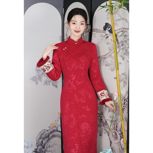红色旗袍女新中式冬装加绒结婚订婚礼服裙敬酒服新娘小个子秋冬季