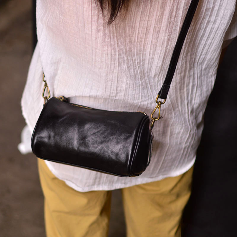 复古真皮女士通勤肩斜挎包植鞣软牛皮小包简约女包级感枕头包